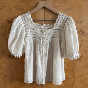 Doen Anneth Puff Sleeve Blouse - Salt - Size Small - Cotton Gauze